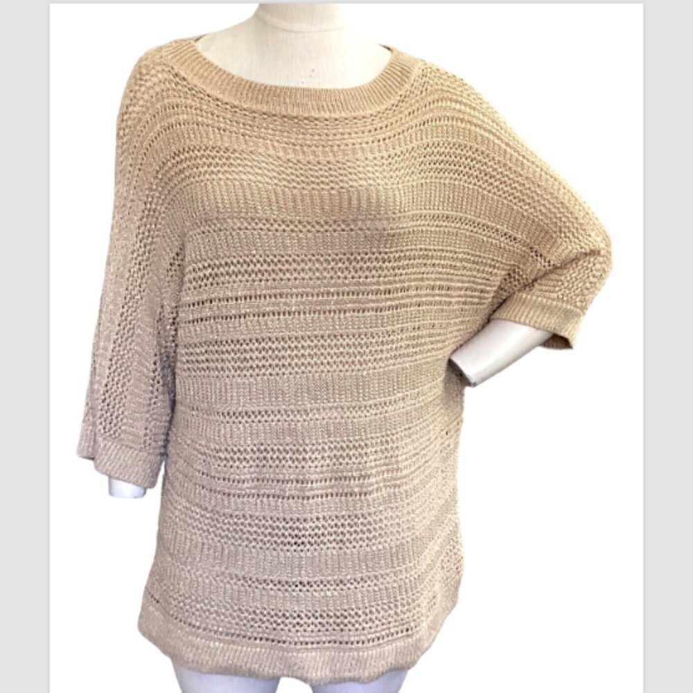 Chico's Travelers Metallic Gold Knit‎ Tunic Top 3 (XL/16) #354S